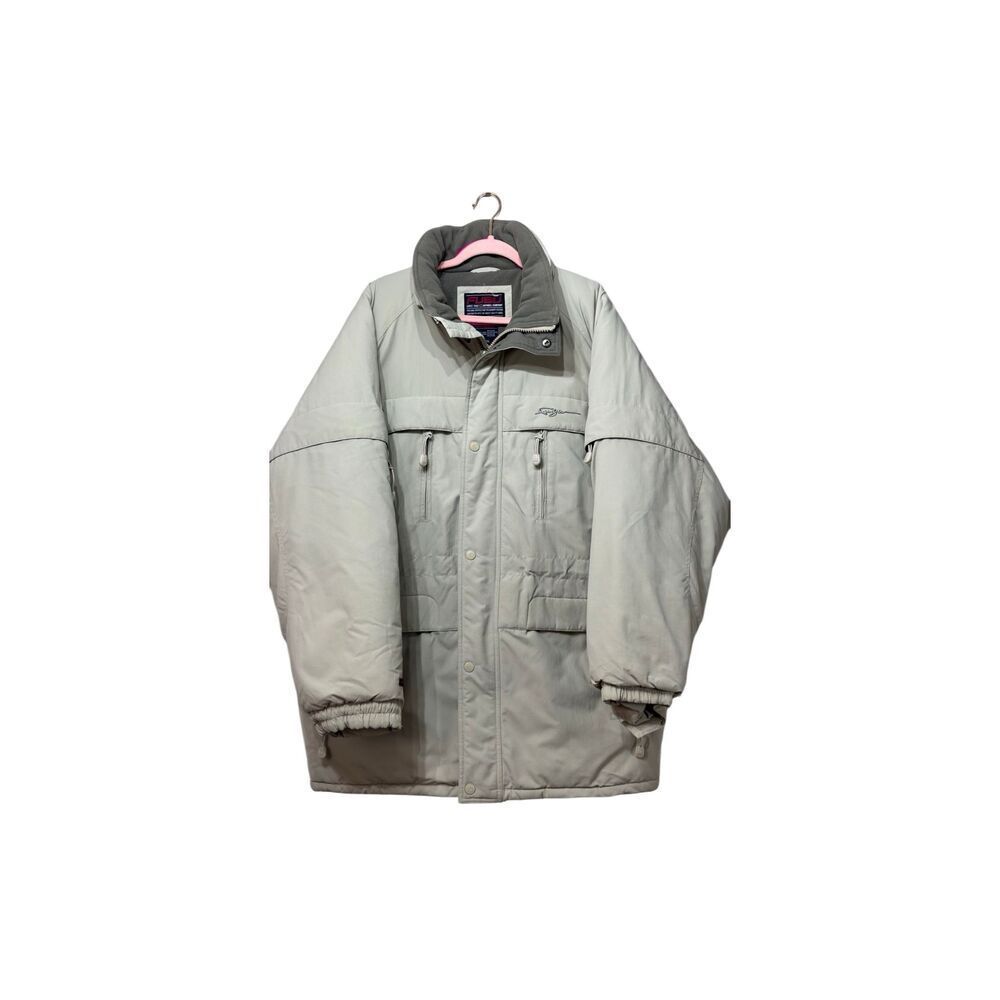 Vintage FUBU Retro Puffer Jacket Mid Length Beige Coat Men's XXL